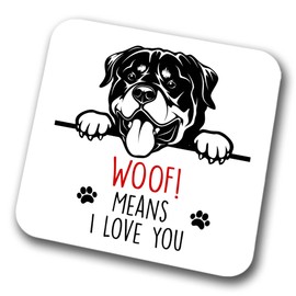 Rottweiler Woof Means I Love You Mum Dad Coaster Dog Dad Rottweiler Dad Friend Funny Gift for Birthday Christmas, Rottweiler Mum Coaster