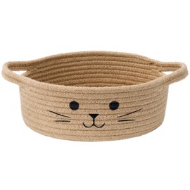 Small Woven Rope Storage Basket, Cute Cat Toy Basket for Living Room, Baby Basket for Nursery, Gift Basket Empty for Baby Shower, Dog Toy Basket, Basket for Shelves, Jute, 25 x 10 cm