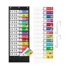 Mr. Pen Daily Schedule Pocket Chart, 13+1 Pockets, 26 Double Sided Reusable Cards (13 Colored+13 Blank), 12.8'x35', Classroom Schedule Chart