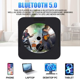 CD Players for Home, HoneTeek Wall-Mountable CD Player with Bluetooth, Portable Music Player for Home with Remote control, Personal CD Player Built-in HiFi Speakers, FM Radio, USB, AUX (BLACK)