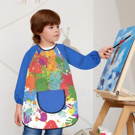 LECTNORE Kids Painting Apron Waterproof Painting Apron Long Sleeve for Kids Children's Art Smock with Pockets for Painting Cooking Eating（Height 100-120cm,Blue sleeves）