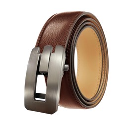 Ulterra Men's Genuine Leather Belt, Auto Lock, Gift Box Included, No Holes, Business Suit, Casual, Stepless Men's Belt, Belt Brown (Silver A)
