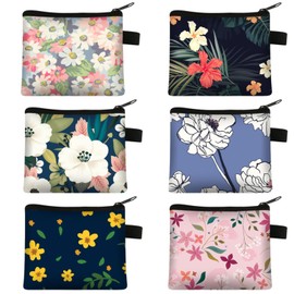 Pack of 6 Purse, Flower Coin Bag, Mini Small Purse for Women, Small Purse, Purse with Zip, Mini Bag, for Coins, Lipstick, Keys, Credit Card, Headphones, Banknotes, multicoloured, flower purse