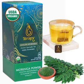 Térapy Ceylon Organic MORINGA TEA | USDA Organic Herbal Tea Bags| Helps with Vitality & Antioxidants | 100% Natural Ayurvedic Ingredients | 20 Individually Wrapped Tea Bags