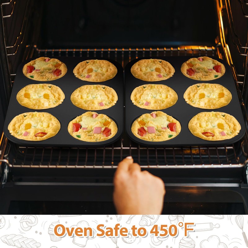 E-far Muffin Top Pan Set of 2, Nonstick 6-Cavity Shallow