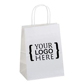 Flexicore Packaging 8"x4.75"x10" - 100 Pcs White Kraft Paper Bags, Shopping, Merchandise, Party, Gift Bags, (1