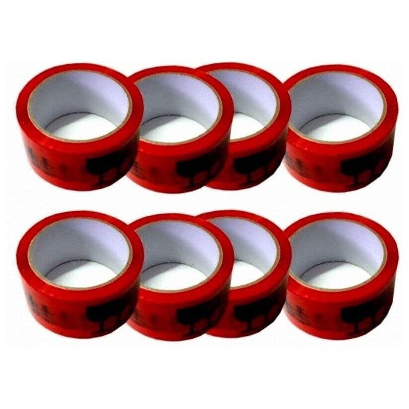 6 Rolls 66 Metres Red Caution Glass Note Parcel Tape