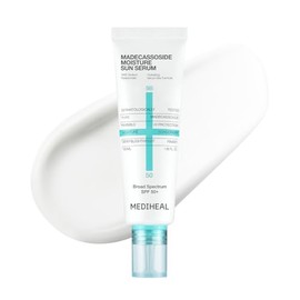 MEDIHEAL Madecassoside Moisture Sun Serum SPF 50+, protector solar coreano hidratante para cara, textura de suero ligero, sin yeso blanco, acabado cal