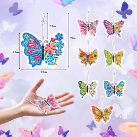 HONMOK 8pcs 5D Diamond Painting Craft Set, DIY Butterfly Diamond Painting Key Chain, Butterfly Craft Spring, Rhinestone Painting for Girls Craft Course Handbag Decoration