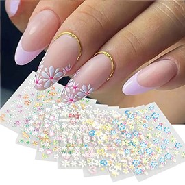 30 Sheets Flower Nail Art Stickers Spring Summer Nail Art Design 3D Self Adhesive Daisy Nail Supplies Elegant Exquisite Flower Nail Decals White Yellow Colorful Flower Nail Stickers for Woman Girls