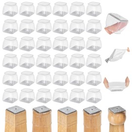 Amrules 36Pcs Square Chair Leg Floor Protectors, Silicone Chair Feet Caps to Protect Tile Floors, Felt Pads Furniture Leg Caps Covers from Scratches and Noise (Clear, Small Fit:0.76"-1.02")