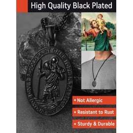 FaithHeart Saint Christopher Necklace, Stainless Steel Oval Patron Saints Christopher Medal Religious Jewellery for Women Men, Catholic Gifts for Mothers Day