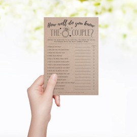 Your Main Event Prints Bridal Shower Games, Fun Activities, Kraft Minimalist Style (How Well Do You Know The Couple) - 50 Cards per Pack