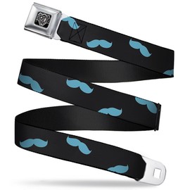 Buckle-Down Unisex-Adult's Seatbelt Belt Mustaches Regular, Scattered Black/Turquoise, 1.5" Wide-24-38 Inches
