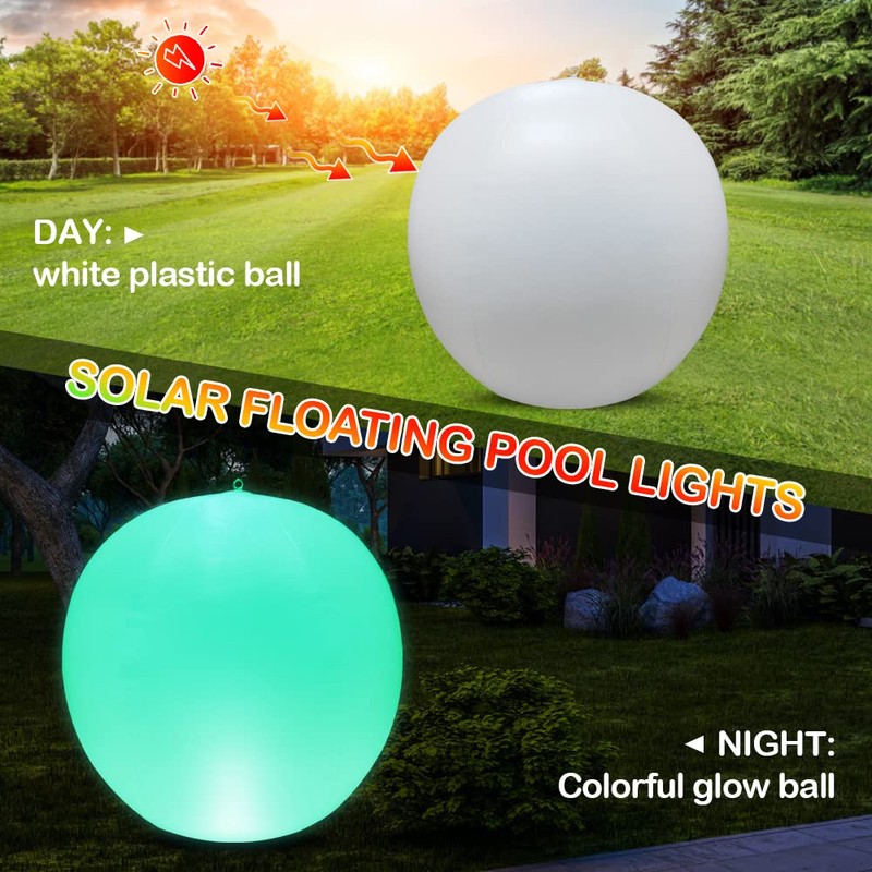 SEMANJLL 4PCS Solar Powered Floating Pool Lights,14" Inflatable LED Glow