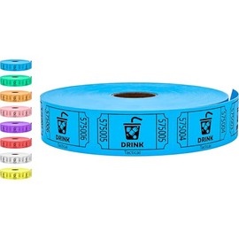 Tacticai 1000 boletos para rifa, bebida, azul (1 de 8 colores), rollo individual para eventos, entrada, recompensa de clase, recaudación de fondos y premios