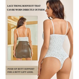 KUMAYES Shapewear Women's Body Strong Shaping Tummy Control Lace Shaping Body Thong Sculpting Sleeveless V-Neck Backless Seamless Body Shaper, White