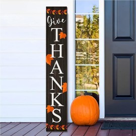 Ymaotrade Give Thanks Wooden Porch Sign Thanksgiving Welcome Sign Rustic Farmhouse Thanksgiving Wooden Vertical Sign for Front Door Porch, Autumn Harvest Fall Home Decoration48"×8"