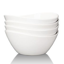 Takywep 42oz Porcelain Bowls Set of 4, 8 Inch Serving Dishes, Large Oval Cereal Bowl, Ceramic Dessert Bowls for Salad Cereal Snack Soup Pasta Ramen, Dishwasher Microwave Oven Safe, White