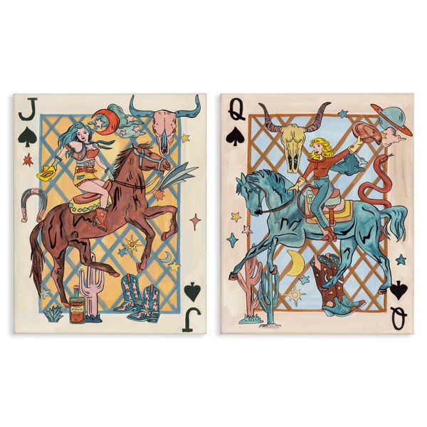 Stupell Industries Western Cowgirl Playing Cards 2pc Canvas Wall Art