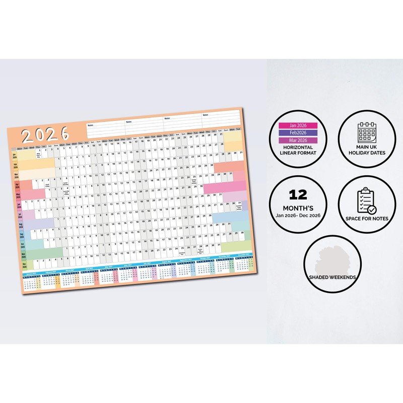 2026 Wall Planner A1 UK Wall Calendar 2026 Yearly Planner