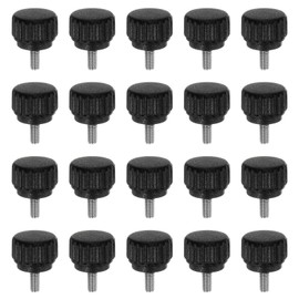sourcing map 20pcs Knurled Clamping Knobs Thumb Screws M3 x 6mm Metric Male Thread 13mm Matte Plastic Head 304 Stainless Steel Stud Hand Threaded Knob Thumbscrew Handle, Black