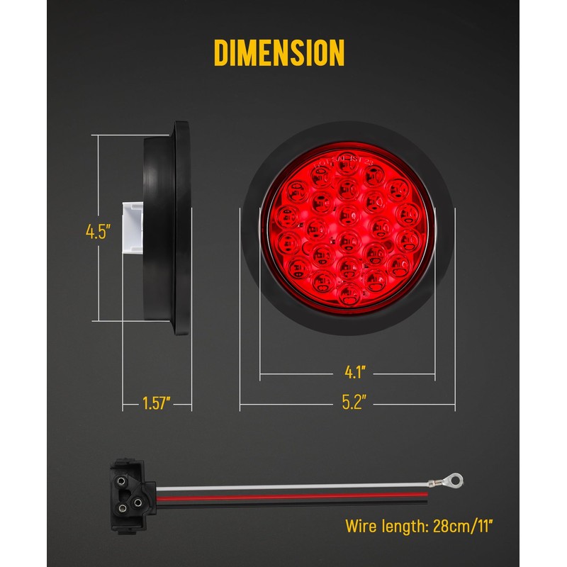 Partsam 12Pcs 4 Inch Round Led Trailer Tail Lights Kit