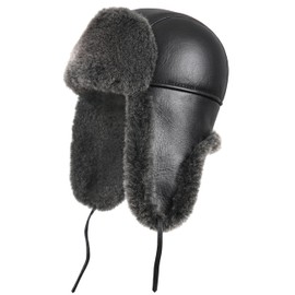 Zavelio Unisex Sheepskin Aviator Hat Russian Ushanka Trapper Winter Fur Hat, black