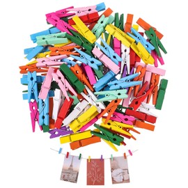 Xinzistar 100pcs Coloured Mini Pegs for Photos, Small Wooden Pegs for Photos Crafts, Colourful Tiny Photo Pegs for Arts & Crafting Wall Hanging Weddings Parties