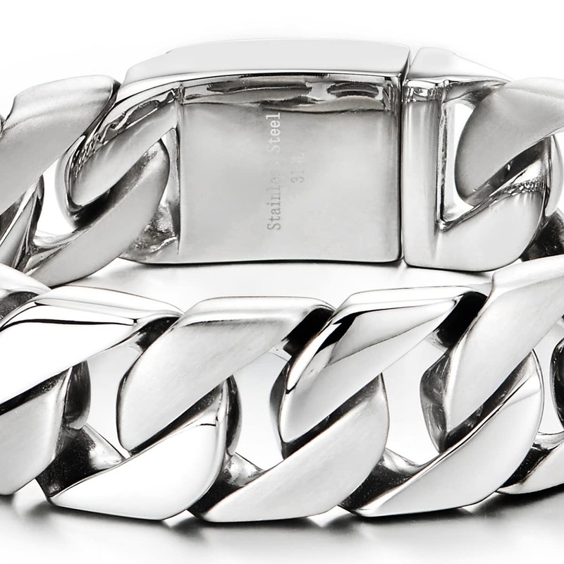 COOLSTEELANDBEYOND Large Masculine Style Stainless Steel Curb Chain Men's Bracelet,