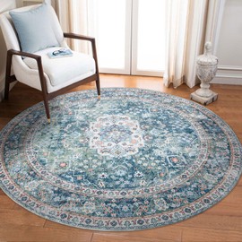 DECOMALL Kalina Washable Area Rugs, Bohemian Vintage Foldable Carpet for Living Room Bedroom Dinning Room Kitchen (8' x 8', Green)