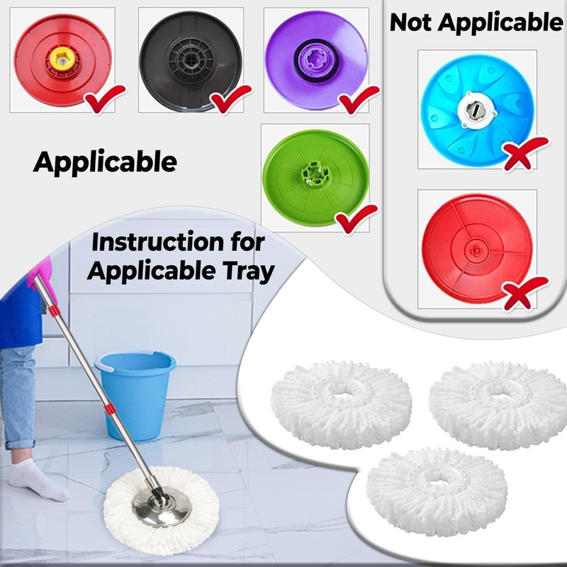 3 Pack Spin Mop Heads Replacement for 360° Rotating Round