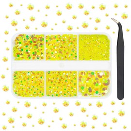 qiipii Lemon Yellow AB Resin Rhinestones for Crafting Citrine Flatback Jelly Stones 2mm 3mm 4mm 5mm 6mm Non-Hotfix Diamonds Gems for Nails Face Makeup Tumblers Bottles DIY Crafts Clothes Shoes Phones