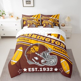 Feelyou Football 7 Pieces Comforter Sets Queen Size Kids Washington Bedding Set for All Season Gifts for Football Fans Football City Bed in a Bag with Comforter, Sheets, Pillowcases & Cushion Cover
