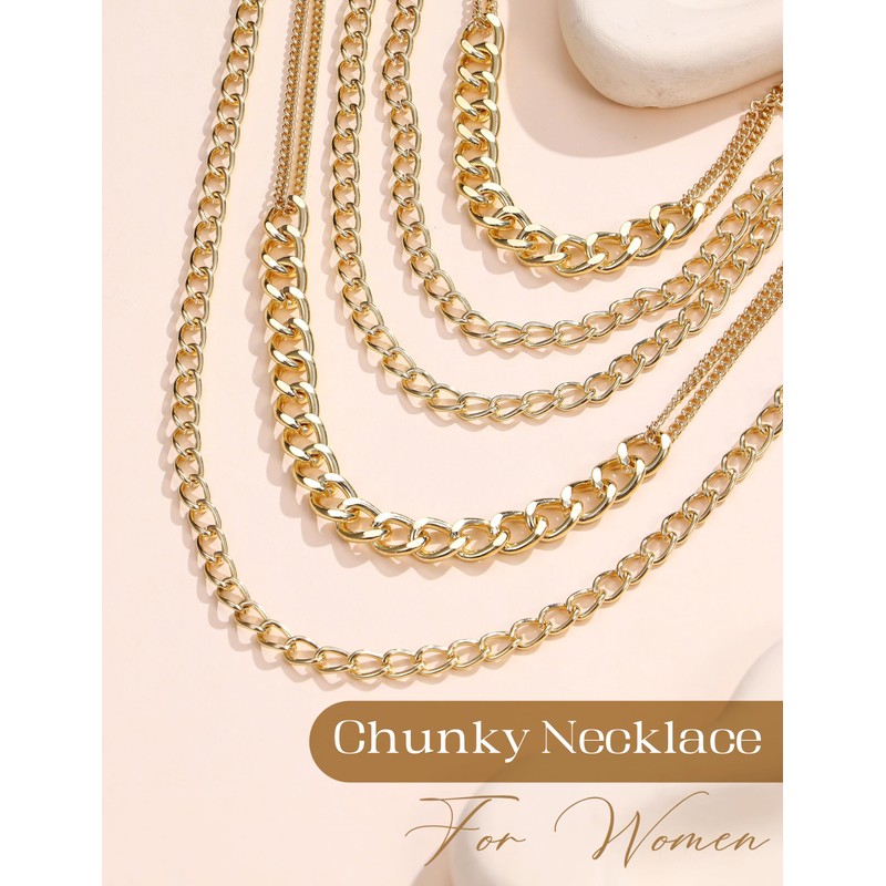 Sllaiss Chunky Gold Layered Necklaces for Women Punk Cuban Link