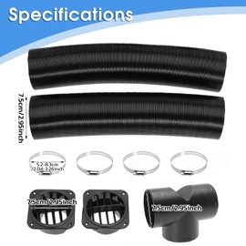 YiEC ZAN 75mm Diesel Heater Pipe Duct Vent Kit with Warm Air Outlet for Webasto for Eberspacher 2KW 5KW 8KW Diesel Parking Heaters (T-shape)