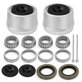Anxingo 2 Sets L44649 L44610 Wheel Hub Bearings Kit, Robust Trailer Axle Bearing Kits with Grease Seals Dust Covers Cotter Pins Rubber Plugs, Fit 1-1/16 Inch Axles Trailer Wheel Hub