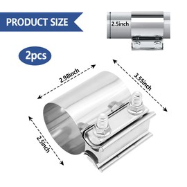 2PCS Exhaust Clamp,Stainless Steel Lap Joint Band Clamp Muffler Clamp,Universal Pipe Repair Clamp for Fastening Most Car Accessories Pipelines (2.5 inch)