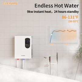 ELEISIOS Electric Tankless Water Heater,240V 9kw Self-Modulating Instant Water Heater With Digital Display, For Sink & Faucet,White