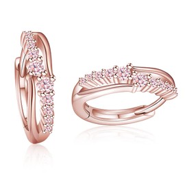 YUIITU Women's Earrings, Popular, Finest Zirconia, Hoop Earrings, Hypoallergenic, Twist Two-Tone Earrings, 925 Silver, 18K Gold, Pink Gold Plated, Stylish, Adult Earrings, Work, Everyday, Women's