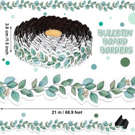 Outus 68.9 ft Magnetic Bulletin Board Border Magnetic Whiteboard Border for Classroom Roll Strips Chalkboard Wall Refrigerator Whiteboards Decor(Eucalyptus)