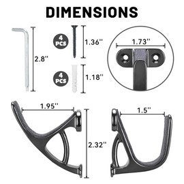 LOIUO Gun Rack Storage Wall Mount Rifles Shotgun Hooks Horizontal Metal Hangers for Storing Shotguns Rifles Archery Bow Heavy Duty Steel (Black,2 Pairs)
