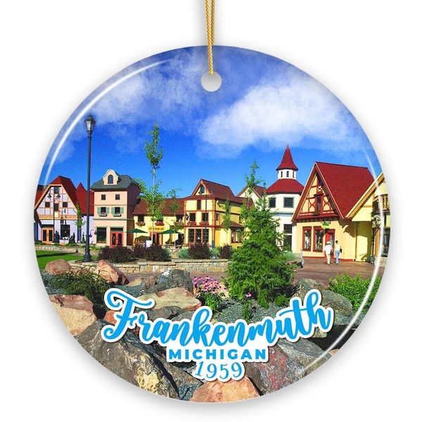 Artistically Vibrant Frankenmuth Ornament, Festive Bavarian Town Michigan Christmas Souvenir