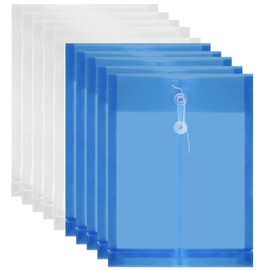 Doryum A4 Plastic Wallets, 10 Pcs Document Folder with String Closure Clear and Blue File Folders Document Files Popper Wallets for Paperwork School Office Home Travel Organization