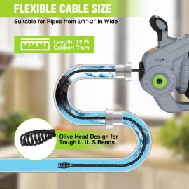 WORKPRO 20V NEW Electric Drain Auger 25Ft Plumbing Snake Drain Hair 3/4"-2" Pipe