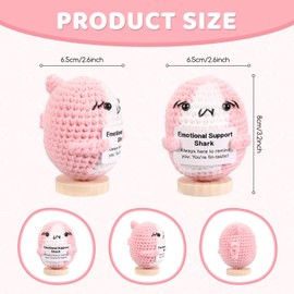 ASMPCUE Crochet Positive Shark, Emotional Support Crochet Animal Doll with Affirmations Card, Inspirational Cure Knitted Doll Plush Cheer Up for Office Home Decor, Unique Birthday Gifts, Pink