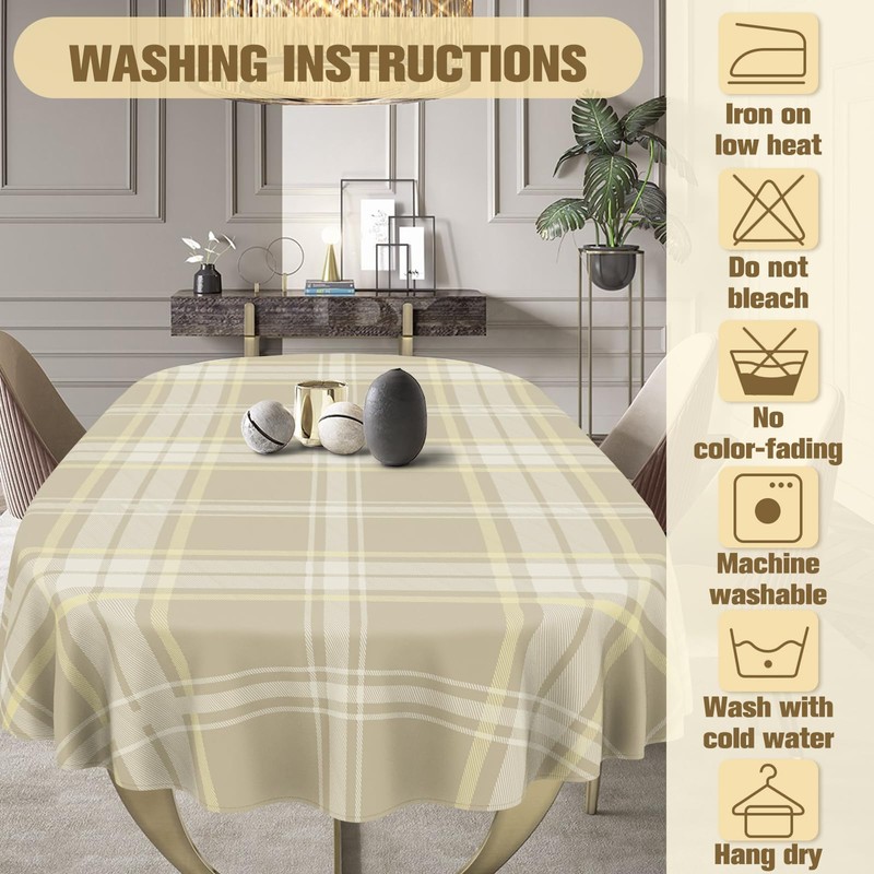 uwdfnwuif Plaid Oval Tablecloth Farmhouse 60"x84" Waterproof Table Cloth Washable