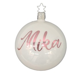 Customisable Name on a White Glass Christmas Bauble | Christmas Tree Bauble | Christmas Gift | Tree Decoration | 1st Christmas Baby (Rose Gold)