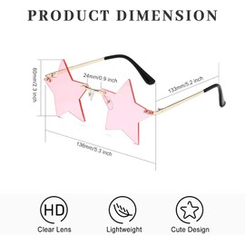 FUNUPUP Pink Star Shape Sunglasses Rimless Transparent Star Sun Glasses for Women and Men Party