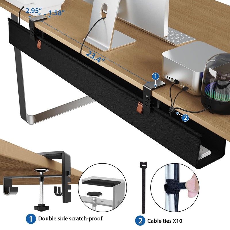 Zilink No Dril Under Desk Cable Management Tray 40" Cord